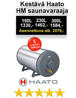 Haato HM saunavaraajat. Hinta alk. 1330€. Asennettuna 2079€. Tyylikäs ja edullinen, soveltuu pieniin ja mataliin tiloihin. Takuu 5 Vuotta.