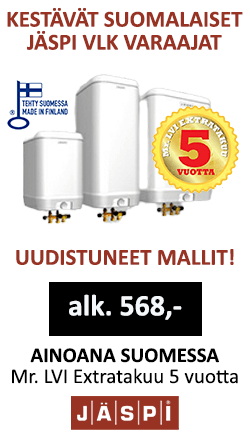 Kestävät Suomalaiset Jäspi VLK lämminvesivaraajat on uudistuneet! Hinta alk. 568€. Ainoana Suomessa Mr.Lvi 5 vuoden Extratakuu!