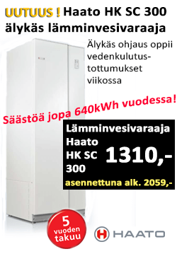 Haato HK SC 300L älykäs lämminvesivaraaja. Vesivaraajan hinta asennettuna 2059 €