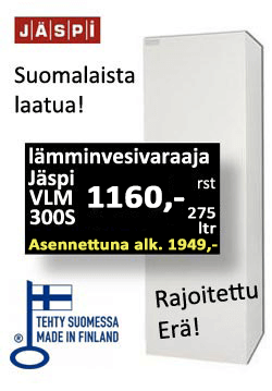 Jäspi VLM 300L lämminvesivaraaja hinta 1160 €. Asennettuna edullisesti vain 1949€
