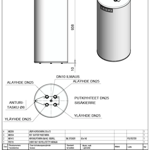 Puskurivaraaja Jäspi Buffer 100. Tuotenro: 5360118