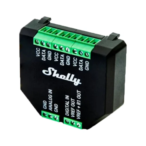 Shelly Plus AddOn sensorilisäosa lämpötila-antureille ja digitaalisille tuloille. Tuotenro: 2710506